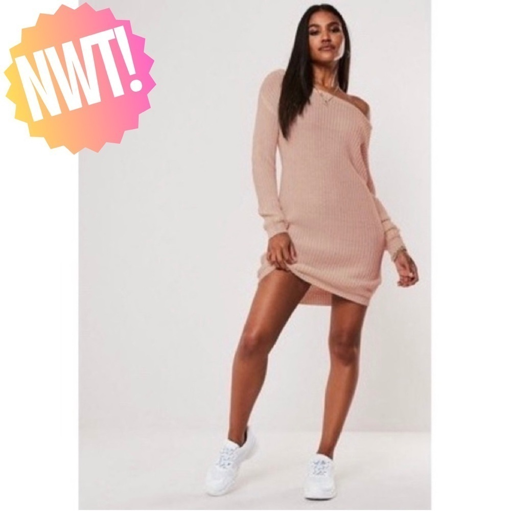MISSGUIDED Tall Off The Shoulder Jumper Dress Pink